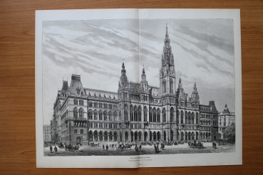 Holzstich Das neue Rathaus in Wien Österreich 1884 nach Originalzeichnung von L E Petrovits Kunst Künstler